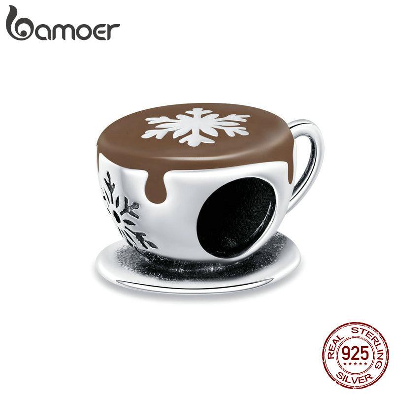 Подвеска на кофейную чашку Bamoer из натурального серебра 925 пробы подходит для оригинального браслета 3 мм, ароматный и вкусный зимний кофе - лучший подарок для вашего любовника
