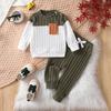 Baby and Toddler Sports and Leisure Pit Bar Splicing Round Neck Long Sleeved Top and Pants Set