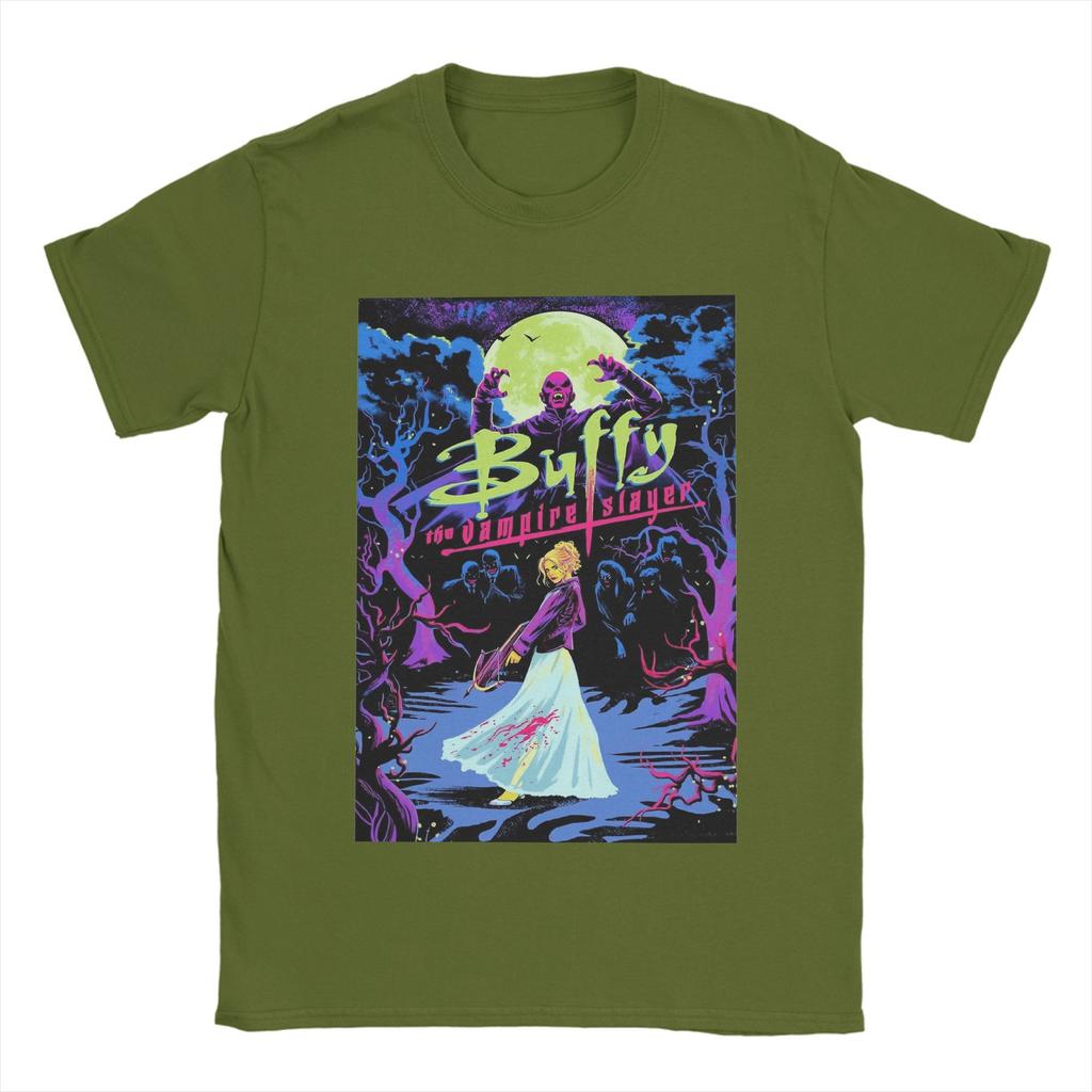 Мужские футболки Buffy the Vampires Slayer Футболки Фильм ужасов Топы из чистого хлопка Забавные футболки с коротким рукавом и круглым вырезом Футболка с принтом