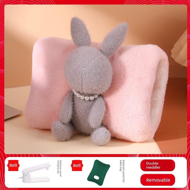 Rechargeable Hot Water Bag Removable and Washable Explosion-Proof Heating Pad for Girls Warm Belly Hand Warmer Plush Cute Cartoon Electric Heater