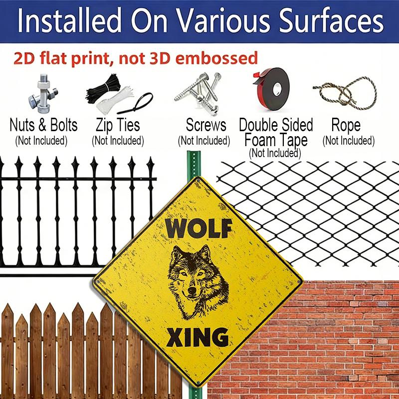 2D Flat - 1pc of A Retro-Style Wolf Crossing Sign - A Humorous Metal Decoration Resembling Tin - Suitable for Indoor or Outdoor Wall Display in A