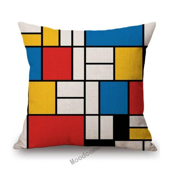 Modern Abstract Art Geomtric Lines Red Blue Yellow Piet Mondrian Oil Painting Home Decorative Pillow Case Linen Cushion Cover