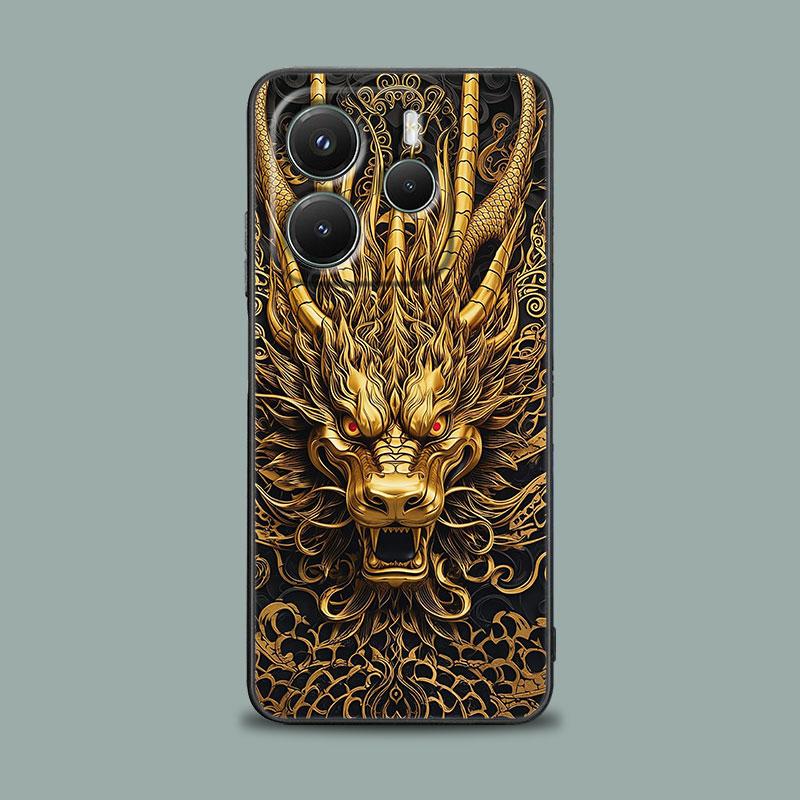 Чехол для телефона для Xiaomi Redmi 15C 14C 12C 13C Redmi Note 15 14 13 12 11 10 Pro Plus 5G 12S Силиконовый чехол Милый Черно-белый Дракон