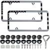 2PCS Matte Black License Plate Frames, Stainless Steel Tag Frame, Car License Plate Protector Holder with Screws Fasteners Caps, Universal Front &