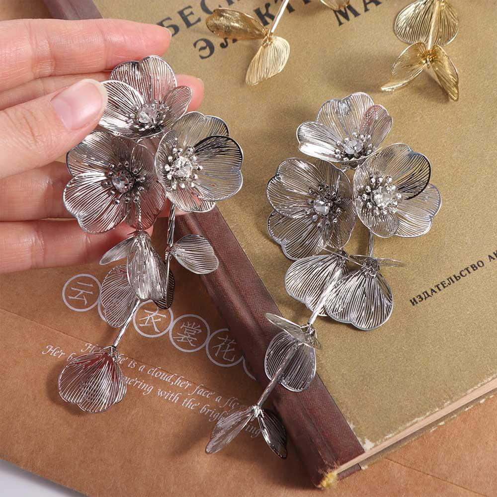 Exaggerated Big Flower Long Tassel Earrings Temperament Stud Earrings Women Earrings Party