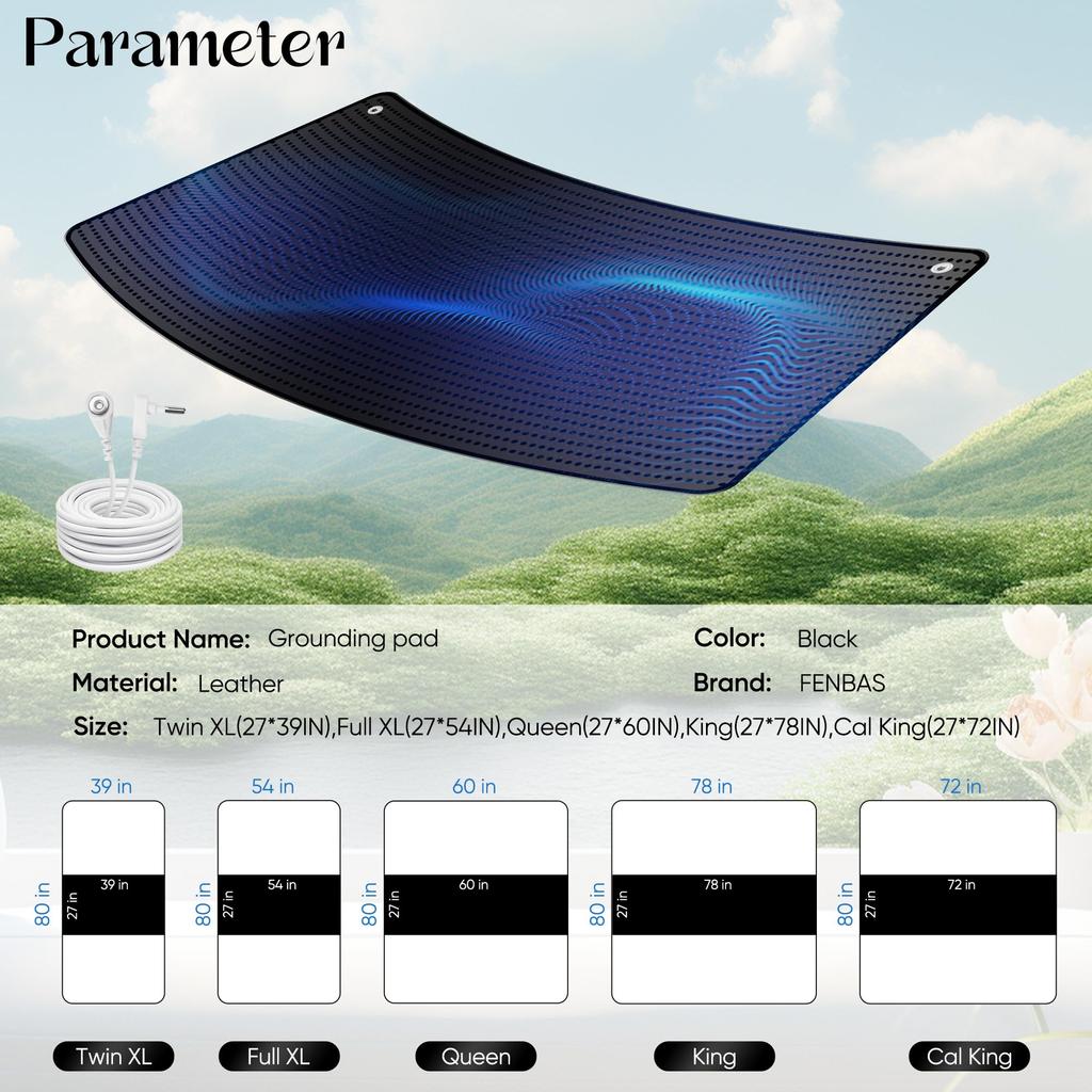 Grounding Mat for Bed, 27''×60'', Indoor Sleep & Pain Relief with Grounding Cord