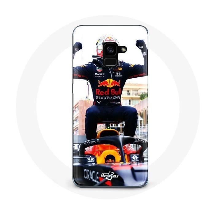 Coque pour Samsung Galaxy A8 Plus Formule 1 Max Verstappen Pilote automobile F1 noir rouge et jaune