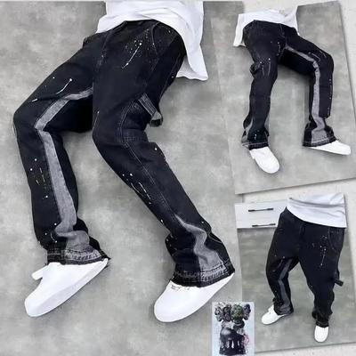 Модные мужские джинсы High Street Brand свободного кроя, прямые, повседневные, винтажные
