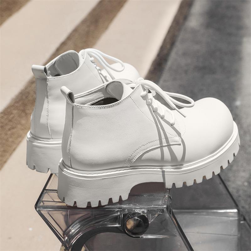 Ботинки мартин мужские средней высоты, с большой головой, кожаные, на платформе, белые короткие ботинки, британские модные мужские рабочие ботинки 18922-J