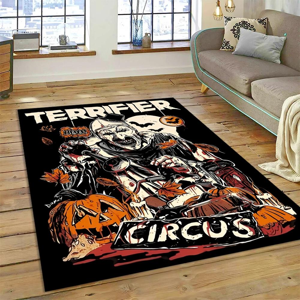 2025 New Style Terrifier 3 Horror Clown Movie Carpet Rug for Bedroom Living Room Home Sofa Decoration,kids Play Decor Floor Mat
