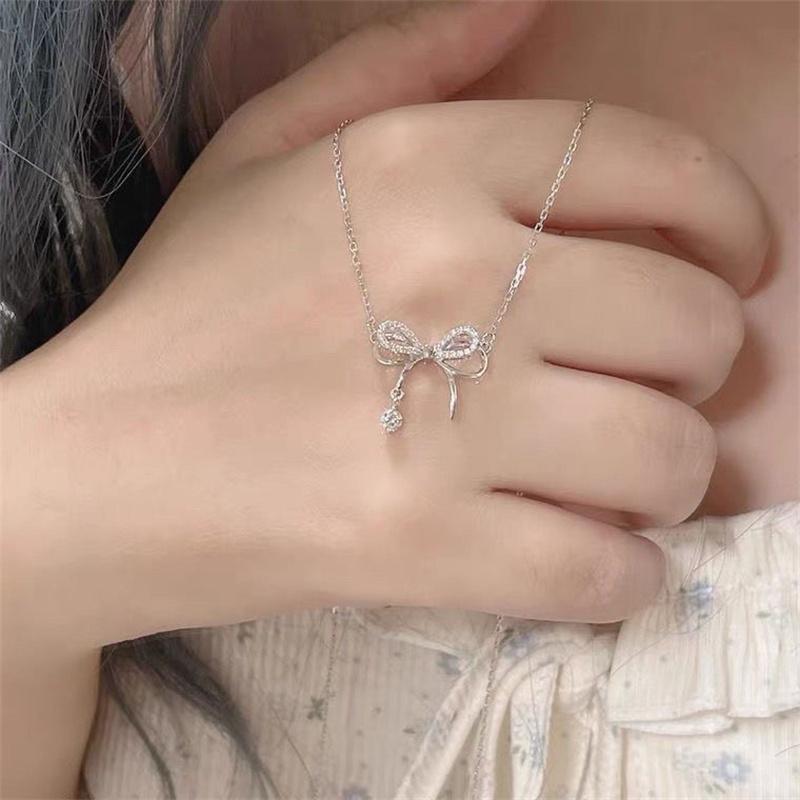 Double Layered Bowknot Pendant Necklace For Women Girls Elegant Versatile Necklace Clavicular Chain Jewelry Accessories