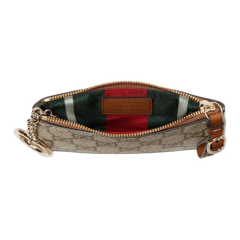 Gucci GG Emblem brand logo print leather key bag regular women's beige and dark brown