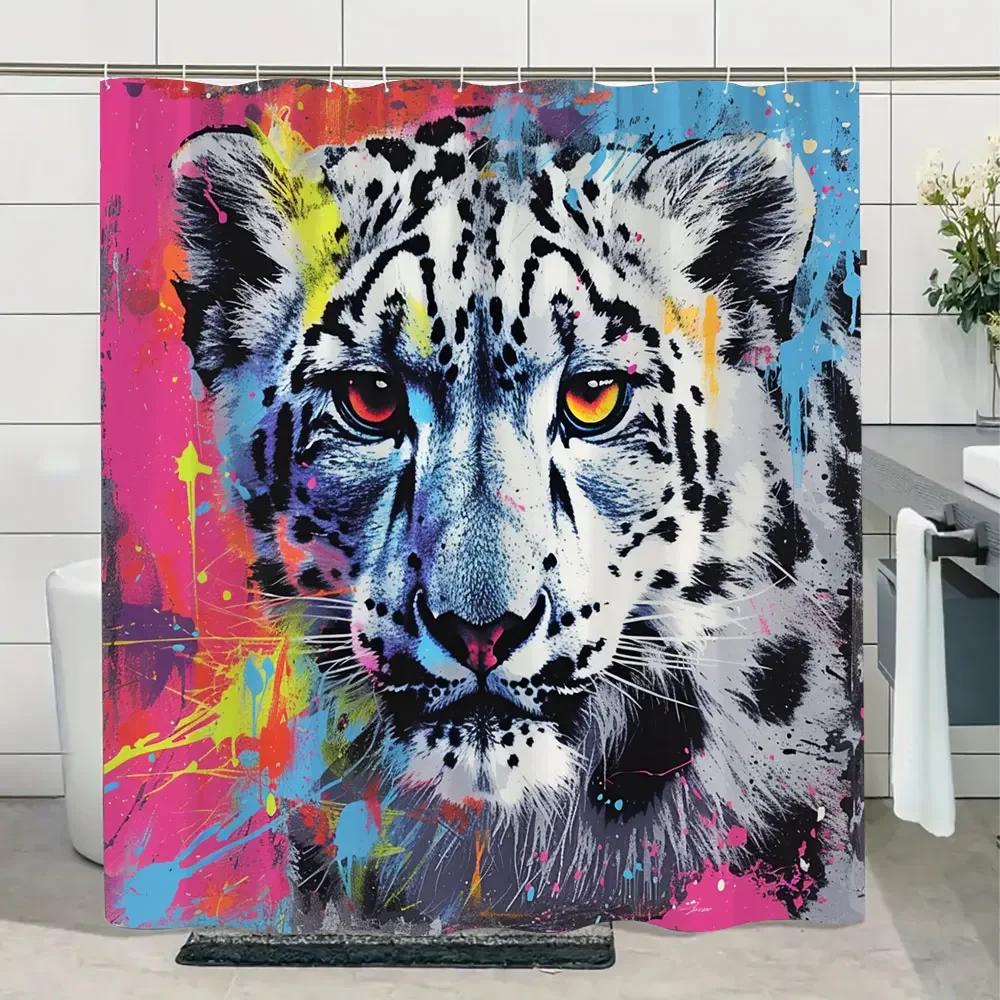 Шторка для душа «Дикая природа джунглей» с тигром, растениями, тропическими пальмовыми листьями, полиэстер, для ванной комнаты, с крючками, S