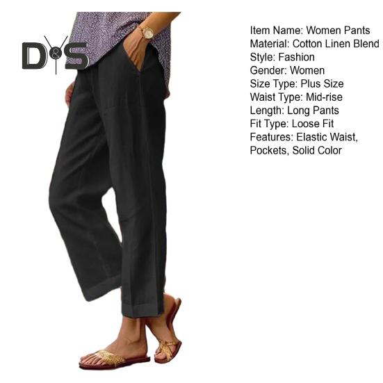 Женские брюки средней посадки с эластичной резинкой на талии, однотонные прямые широкие повседневные брюки с карманами