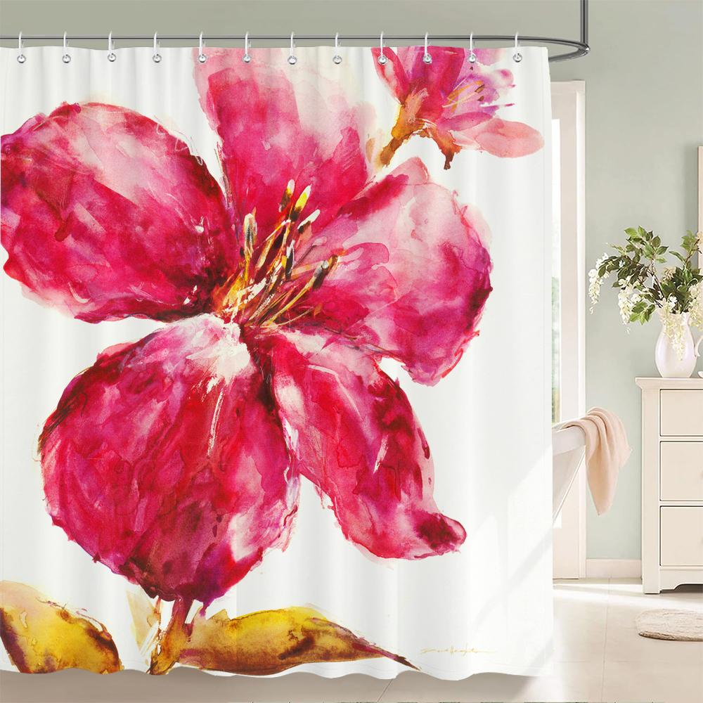 Tulip Flowers Print Shower Curtains Watercolor Boho Floral Waterproof Polyester Bathroom Bathtub Curtain Room Decor With Hooks