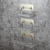 Stainless Steel Bathroom Wall Storage Shelf Holder Rack Punch-Free Kitchen Bathroom Toilet Wall Hanging Storage Rack