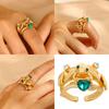 Emerald Green Heart Frogs Hug Ring Stylish Animal Finger Ring Unique Vintage Fashion Statement Jewelry for Women