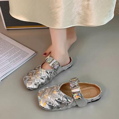 Новые туфли женские с закрытым носком женские тапочки модные женские туфли с квадратным носком стразы плоские сандалии для отдыха