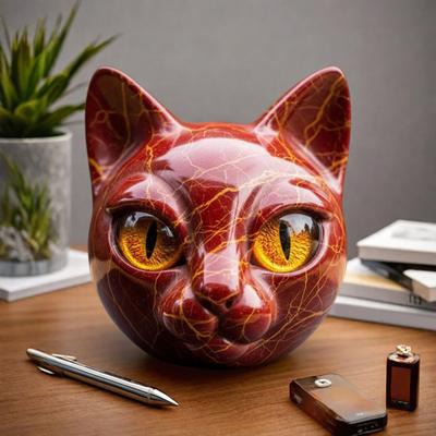 Реалистичная скульптура головы кошки Ручная резьба Статуэтка головы кошки Домашний офис Настольное украшение Орнамент Подарок для любителей кошек