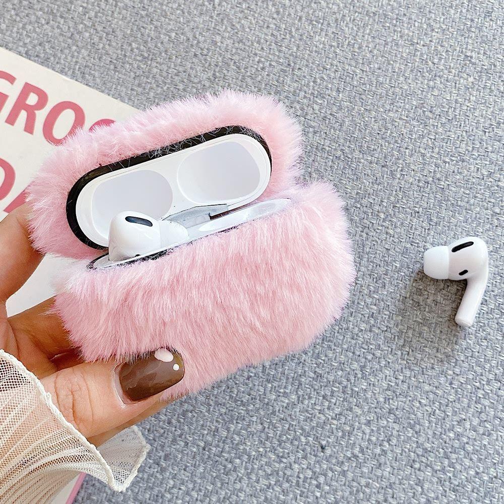 Мягкий меховой чехол с кроличьими ушками для AirPods 1 2, пушистая коробка с беспроводной зарядкой и карабином, плюшевый чехол для Airpods Pro, защитный чехол
