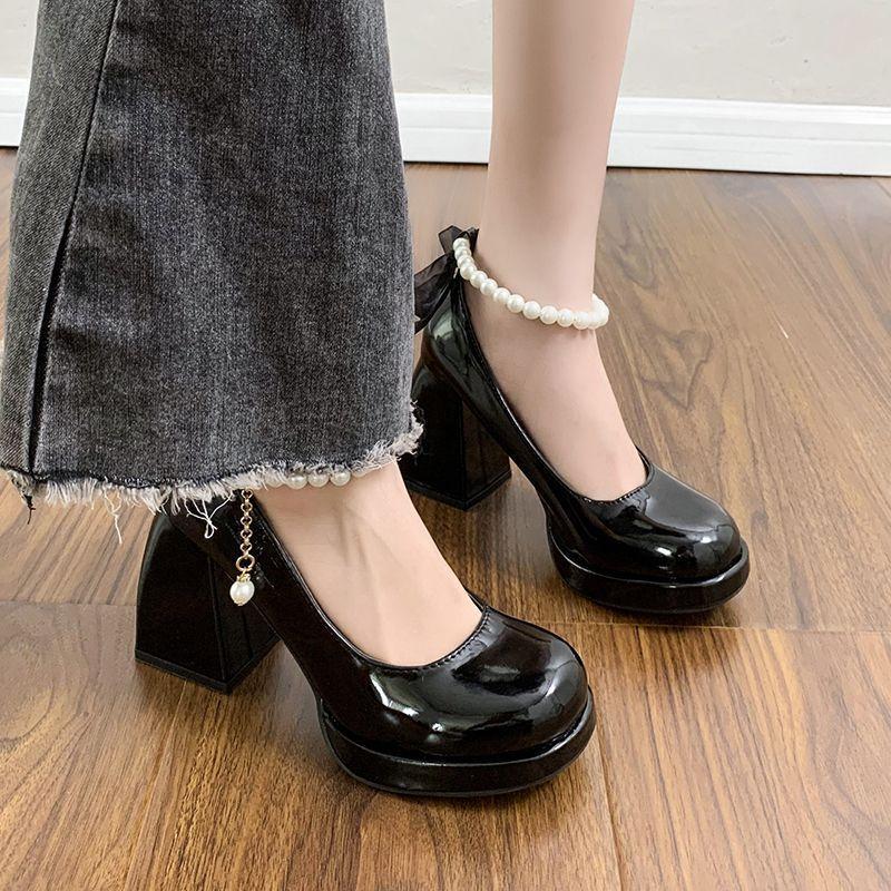 Coarse Heel Pearl Mary Jane Shoes Spring 2025 New High Heel Temperament Single Shoes