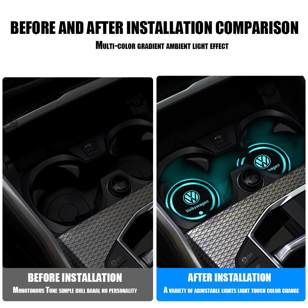 For Jetta Golf Beetle CC EOS GTI R32 MK4 B6 golf 4 VW 7 Color LED Car Cup Holder Light Luminous Coaster Water Cup Pad Valve CapKD3