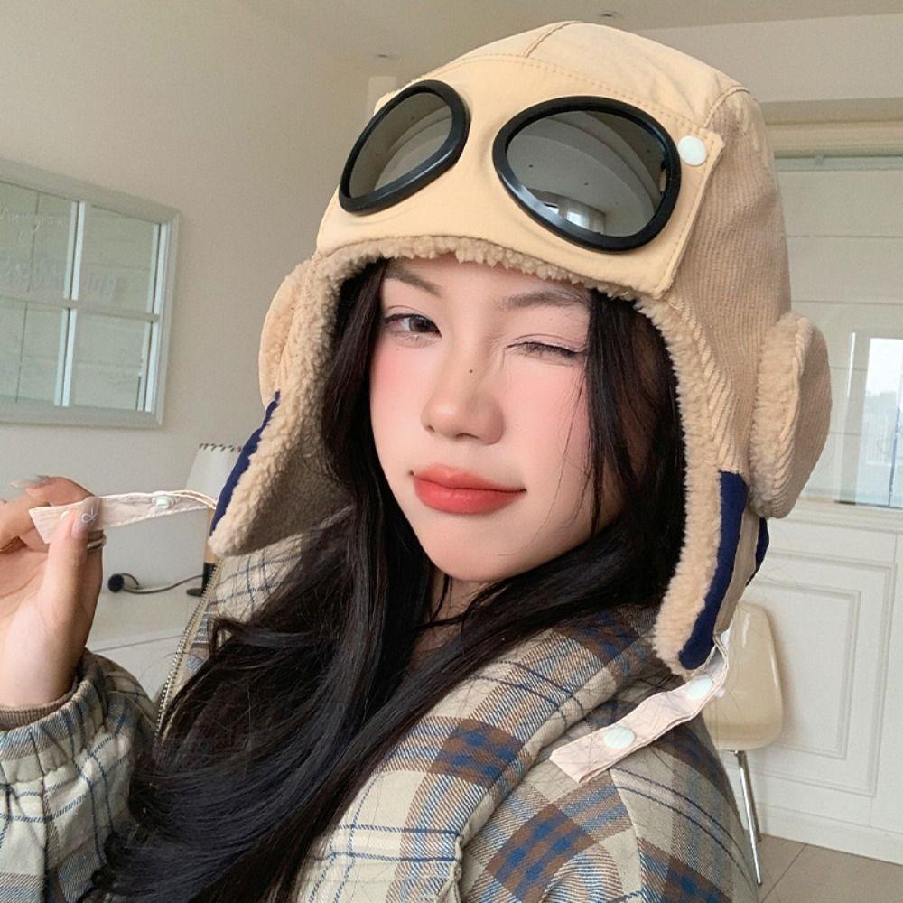 Anti Fog Winter Pilot Hat With Goggles Beanie Cycling Lei Feng Hat Earflap Cap Motorcycle
