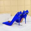 Fashionable Banquet High Heels Slim Heels Women's Shoes Shallow Mouth Pointed Toe, Back Bow Single Shoes
