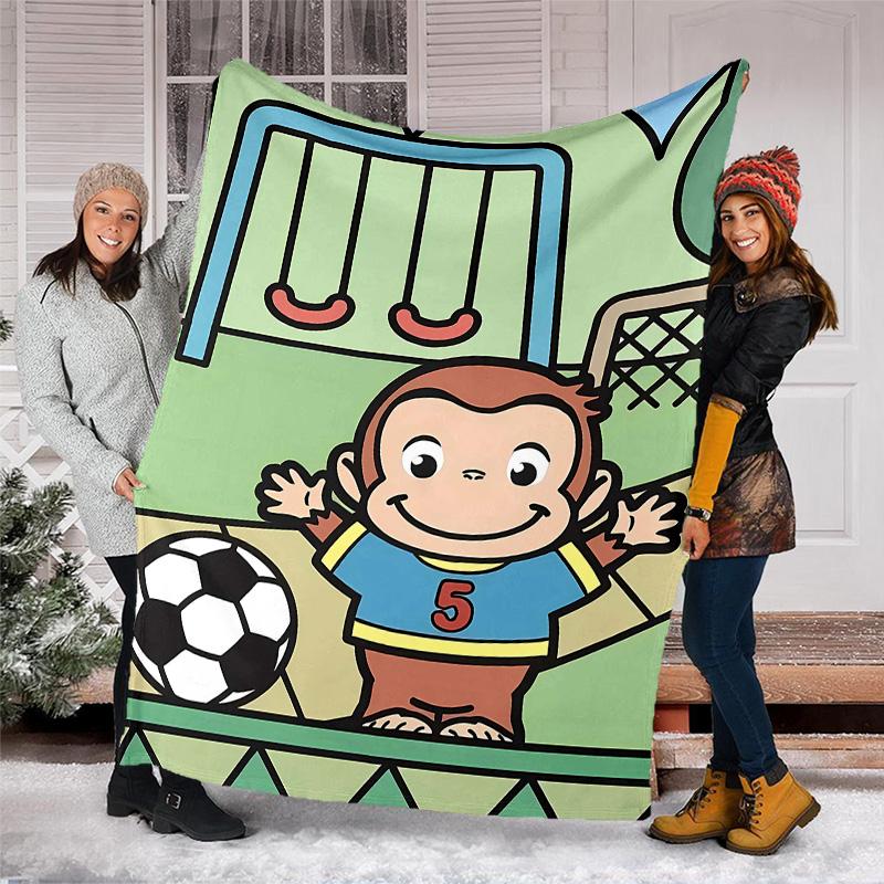 1pc Curious George7 Theme Blanket - Digital Print, Polyester, Cozy for All Seasons, Perfect for Outdoor, and Travel