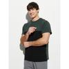Men's Color Block Printed T-Shirt Casual Short Sleeve Crewneck Top Dark Green Black Splice English Letter Graphic Tee Trendy Summer Streetwear Clothes