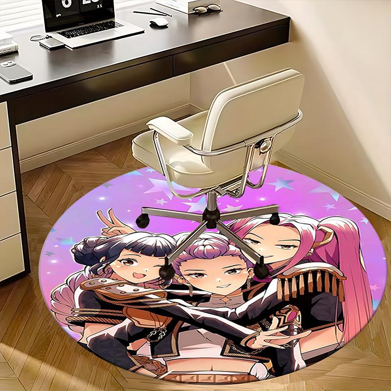 Kpop Girls Chair mat Round Rug-Office carpet, Machine Washable, Non-slip, Suitable for Living Rooms, Bedrooms, Entryways, and Holiday-themed