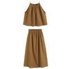 Fashion Style 2024 Autumn New Arrival French Minimalist Style Retro Cotton Halter Spaghetti Straps Tops Mid-Waist Skirt