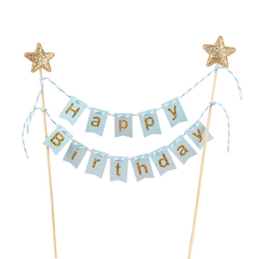 Adults Bunting Happy Birthday Gold Banner Baking Decoration Cake Flags Cake Topper Party Supplies