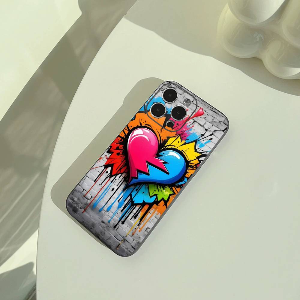 Крутой - Цветной Граффити Чехол для Телефона Для iPhone 17,16,15,14,13,12,11 Pro Max,16Plus,XS Мягкий Черный Чехол