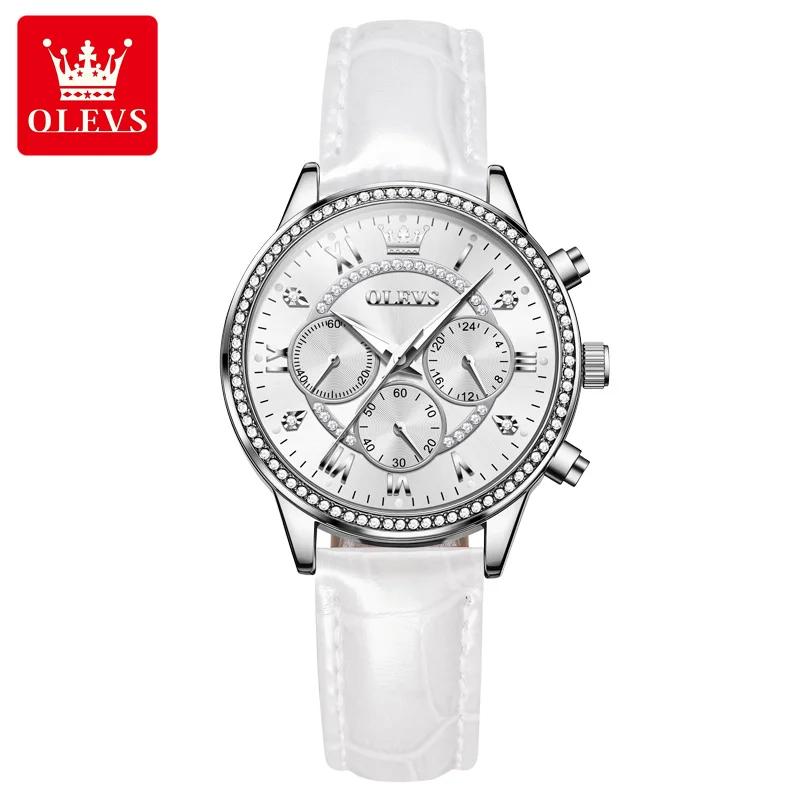 Women's Watches Fashion Elegant Diamond Bezel Watch for Ladies Soft Leather Strap Waterproof Luminous Chronograph