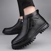 Ботильоны мужские из натуральной кожи с боковой молнией, повседневная обувь для мужчин, высококачественные деловые низкие туфли, мужские зимние плюшевые ботинки для снега