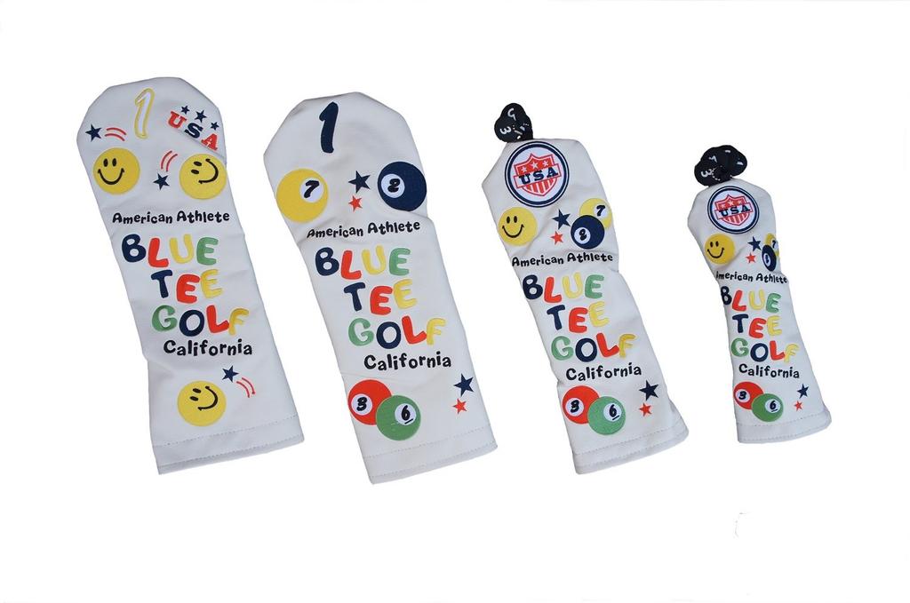 BLUE TEE GOLF California [SMILE & PINBALL] High Quality Embroidery Finish Cat Hand Head Cover (White (Off-White), For Utility (Common))