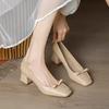 Fashion Single Shoe Women's Thick Heel Retro 2025 Autumn New Item Versatile Shallow Bow Work Mid Heel High Heels