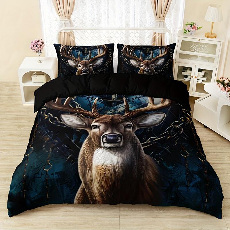 3pcs Duvet Cover Set Fashion Vintage Elk Print Bedding Set, Soft Comfortable Duvet Cover, For Bedroom, Guest Room