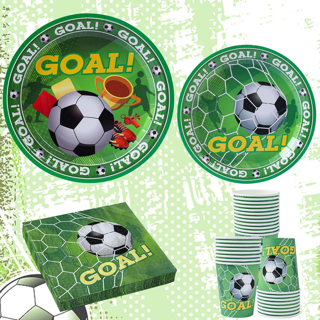Футбольная тематика одноразовый набор столовых приборов спортивный мальчик день рождения вечеринка детский душ торт декор принадлежности футбольный узор чашка тарелка