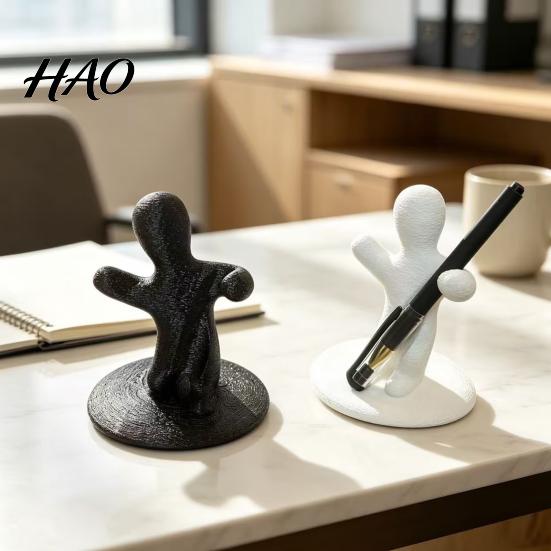 Fun Gift for Friends 3D Printed Funny Figure Pen Holder, Black White Humanoid Desk Modern Container Organizer Pencils Pens, Unique Tabletop
