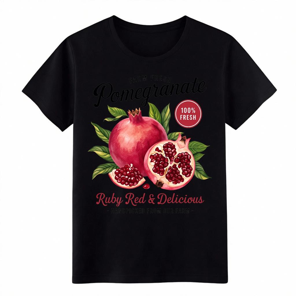 Farm Fresh Pomegranate T-Shirt, Ruby Red Delicious Fruit Graphic Tee
