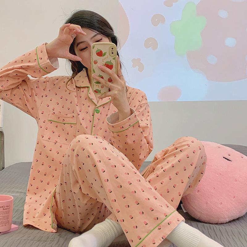 Japanese girl cartoon full print pajamas women's spring and autumn long-sleeved thin comfortable loungewear suit real shot