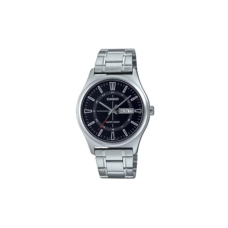 Casio Водонепроницаемые до 30 метров повседневные деловые часы, модный и простой стиль, Кварцевые, Стальной ремешок, , мужские часы, черный циферблат MTP-V006D-1C