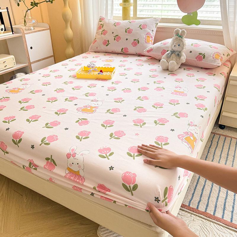 Простыня Ins в корейском стиле с фиолетовым цветочным узором, покрывало из стираного хлопка, защитный чехол для матраса от пыли, противоскользящая кровать