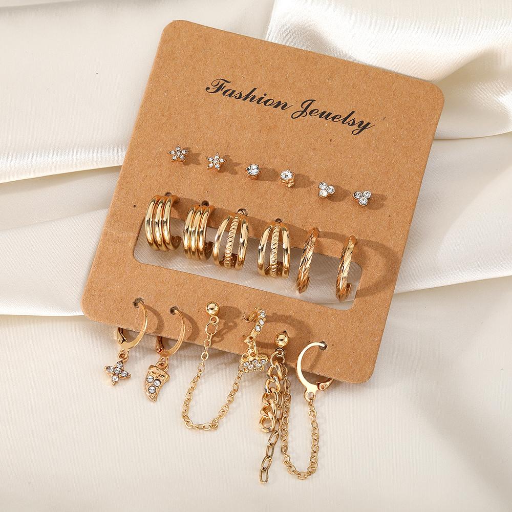 Набор из 18 предметов, студенческие аксессуары, подарочный комплект серег с бриллиантами Deluxe, трехслойные серьги для вечерние девочек, набор милых сережек с кисточками и полыми бабочками