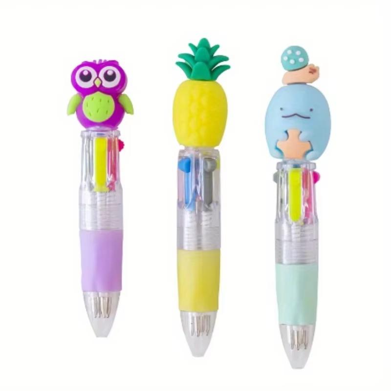 Cute Retractable Round Ballpoint Pens, Stick Construction Type, Plastic Material, for School and Office Supplies