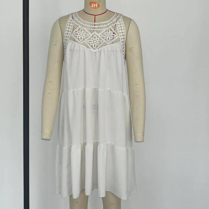 Летнее женское платье с полым кружевом и висячим вырезом, платья трапециевидной формы