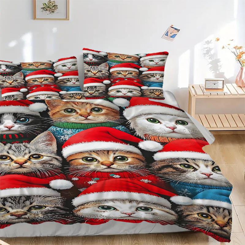 3Pcs Christmas Cats Collection Bedding Sets For All Sizes New 3D Printed Bed Cover Comforter Duvet Cover Pillowcase Bedroom Decoration
