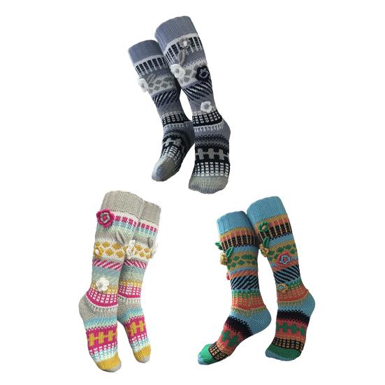 Ретро вязаные гольфы до колена Женские вязаные крючком гольфы до колена с 3D цветами Теплые разноцветные носки Гетры для девочек Ботинки Для дома Уличная одежда